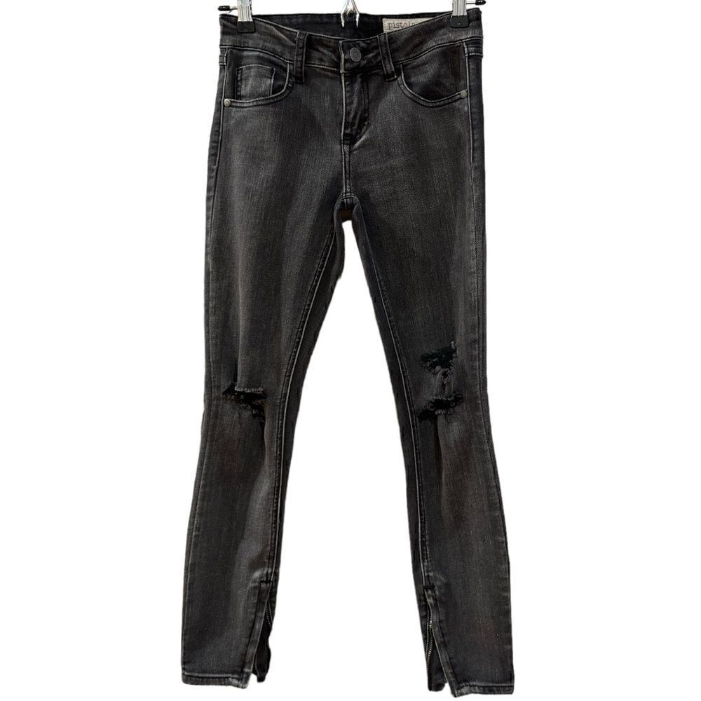 Pistola Distressed Slim Zip Ankle Charcoal Jean